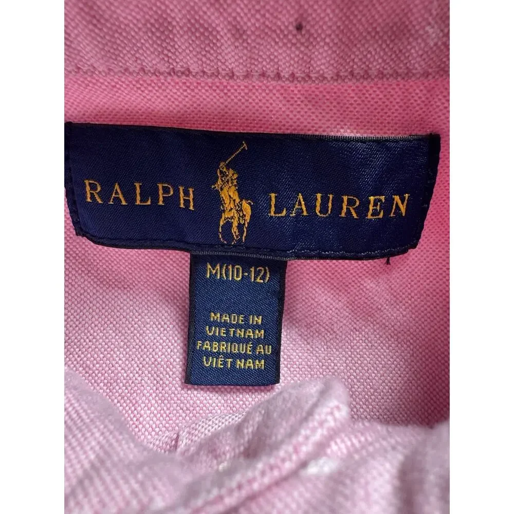 Ralph Lauren Boys M 10-12 Pink Oxford Button Down Shirt Pony Logo Cotton